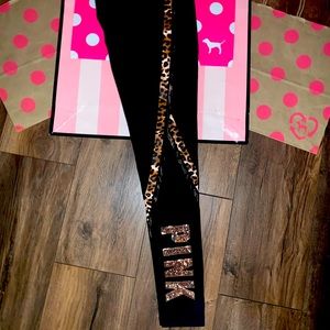 VS PINK size SMALL RARE HTF Leopard Print Bling Logo Leggings. Like New.